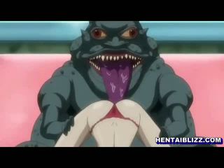 Hentai jente gets electric shocks og knullet av monster frog