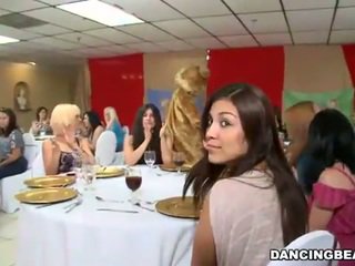 Dancing mascot strips and sucked in girls party