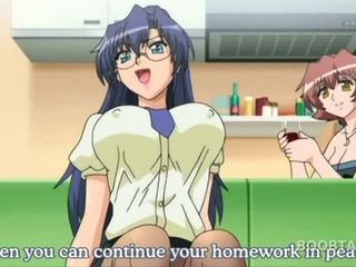 Anime hottie in glasses gets big tits teased