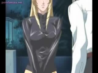 Anime blonde in stockings gets anal