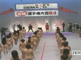 Subtitled velika nudist skupina od japonsko ženske stretching