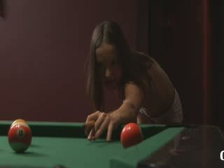 Hot billiards sex of skinny couple