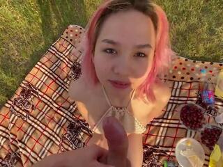 Took an Asian girl to the mountains and fucked her on a picnic Porn Videos