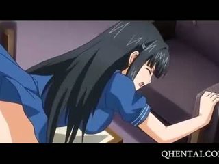 Brunette hentai teen fucked from her back