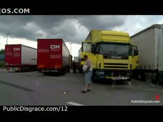 Bound gagged babe exposed to truckers
