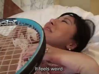 Uncensored Japanese milf affair with tennis racket Subtitled