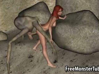 3D Redhead Babe Gets Fucked Hard By An Alien Spider