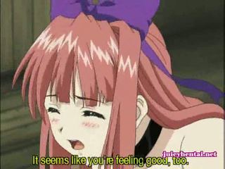 Anime redhead gets masturbated with a dildo