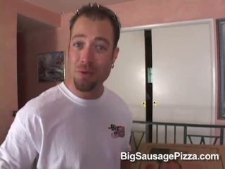 Hot blonde does blowjob for guy with pizza on cock and toys pussy