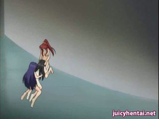 Anime lesbian gets a strapon in her asshole