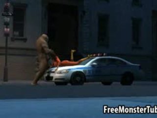 Karštas 3d mažutė lays apie a policininkas mašina ir sucks a monsters varpa